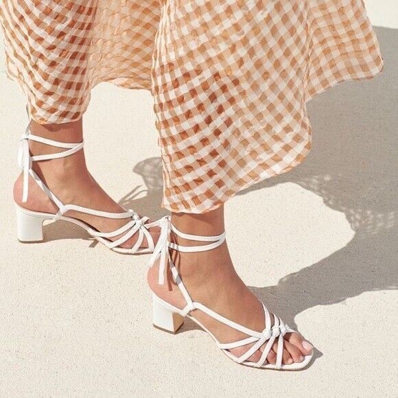 Loeffler Randall Shoes - Loeffler Randall Libby White Strapped Wrap Low Heel Sandal Leather Size 8 B